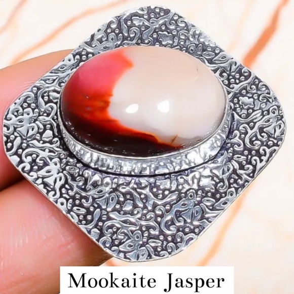 Mookaite Jasper Gemstone Handmade Halo Ring - Picture 1 of 5